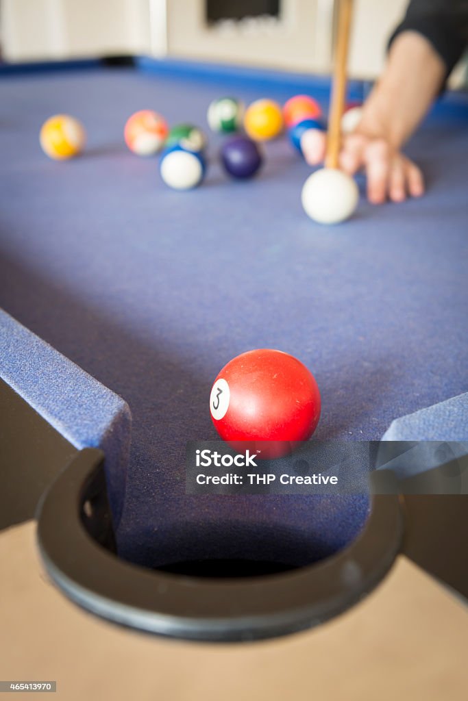 Playing Pool on Pool Table Playing pool on a pool table with billiard balls 2015 Stock Photo