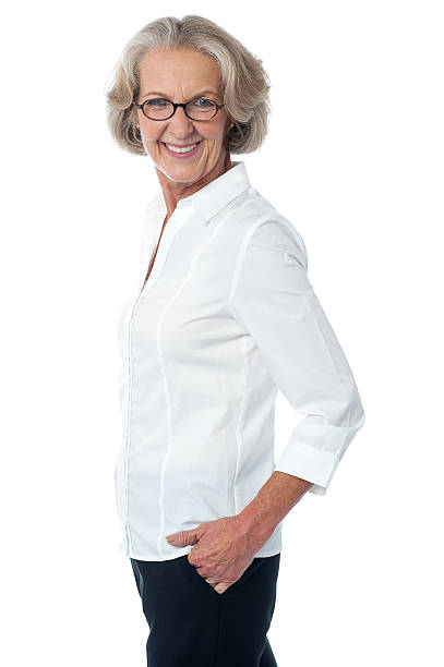 istock Happy mature woman over white 465414132