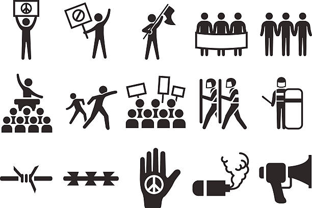 stock-illustration: demonstration symbole - bereitschaftspolizist stock-grafiken, -clipart, -cartoons und -symbole