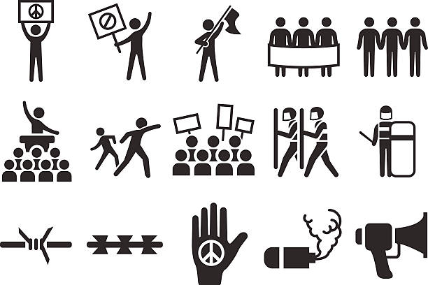 ilustraciones, imágenes clip art, dibujos animados e iconos de stock de ilustración vectorial de stock: iconos de protesta - riot