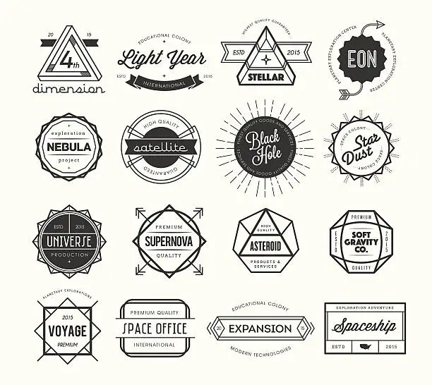 Vector illustration of set of vintage badges and labels, inspired by space themes