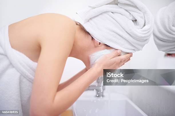 Final Stages Of Her Beauty Treatment Stock Photo - Download Image Now - Soap Sud, Washing Face, Human Face