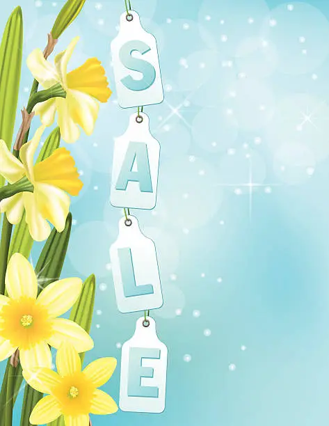 Vector illustration of Daffodils Spring Sale Tags Sign