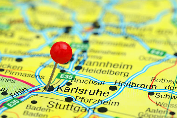 istock Karlsruhe pinned on a map of europe 465417554