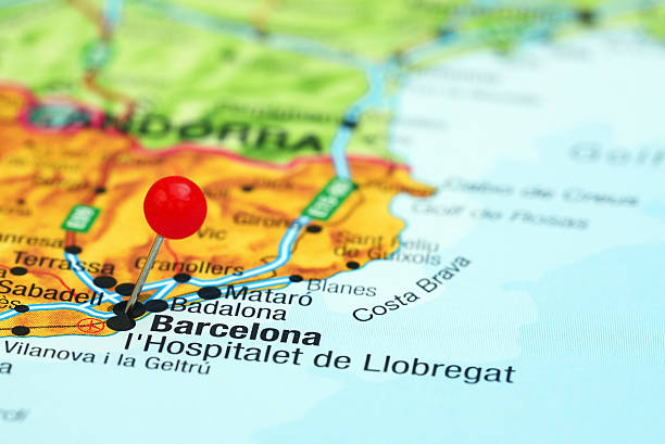 istock Barcelona pinned on a map of europe 465417782