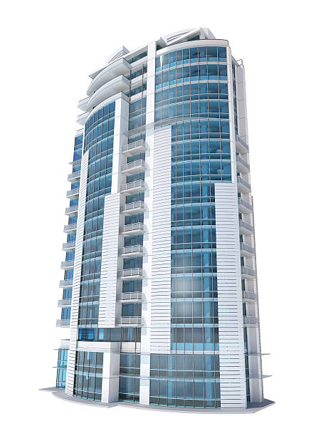 appartamento di lusso moderno e office building, isolato su sfondo bianco - skyscraper nobody steel construction foto e immagini stock