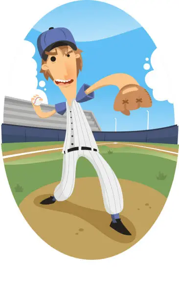 Vector illustration of pitcher throwing a fastball at a baseball game