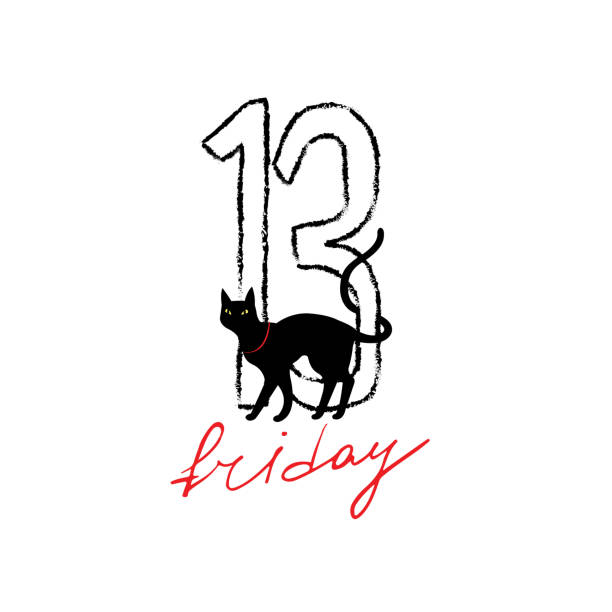 Friday 13th grunge illustration with numerals and black cat. Friday 13th grunge illustration with numerals and black cat. Vector superstition mystic simbol. friday the 13th vector stock illustrations