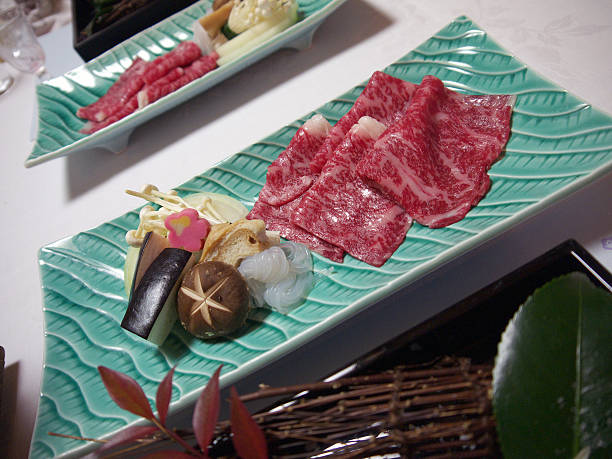 istock Gormet japanese dinner with marbled beef shabu shabu 465420846