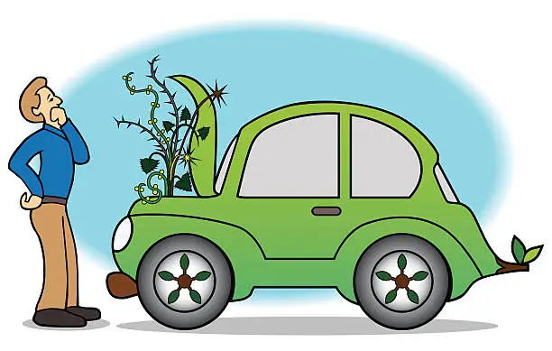 Vector illustration of Green Car Breakdown