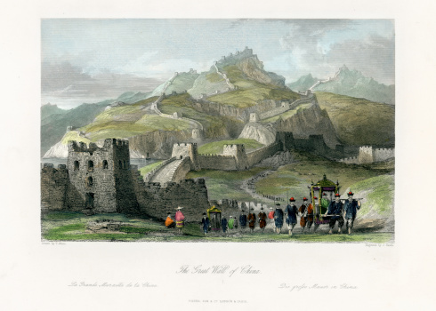 Vintage engraving of showing Great Wall of China, 1843