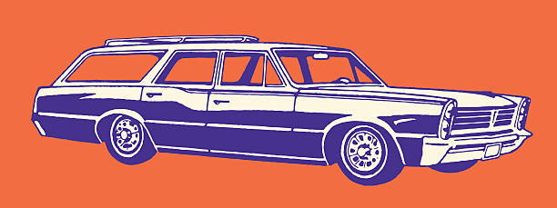 illustrazioni stock, clip art, cartoni animati e icone di tendenza di vintage station wagon - station wagon