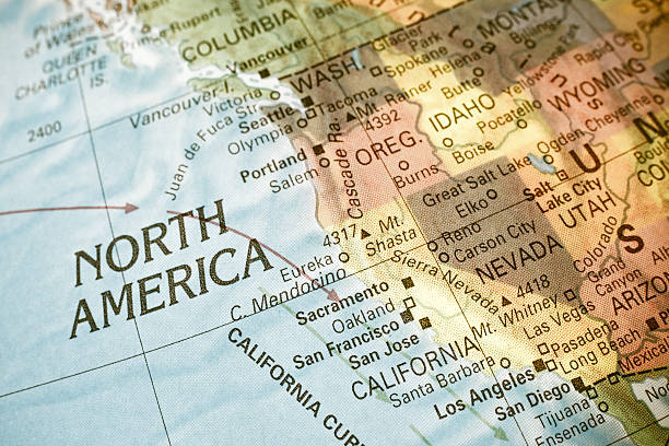 Map North West USA. Close-up image Map North West USA .  Close-up macro image of  map North West America. Selective focus western usa stock pictures, royalty-free photos & images