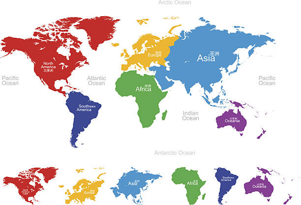 Vector map of the world: America,Europe,Asia,Oceania,Africa Vector map of the world,Separated path! atlantic ocean stock illustrations