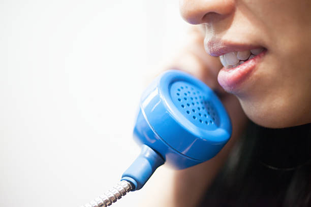 donna parla al telefono - landline phone women close up old fashioned foto e immagini stock