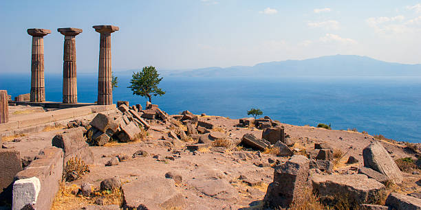 now Agora in Assos ( an ancient city near to Dardanelles / Turkey ). In the photo you can see Lesbos island just behind.  dardanelles stock pictures, royalty-free photos & images