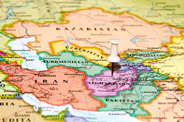 istock Map of Afghanistan with a white pushpin stuck 465433415