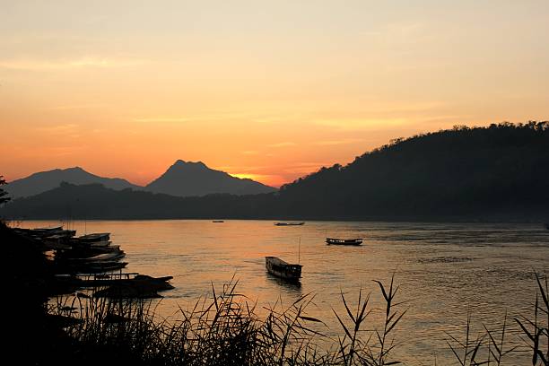 Mekong sunset stock photo