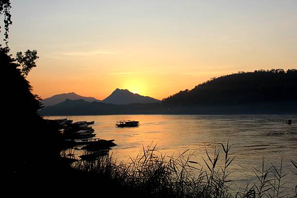 Mekong sunset stock photo