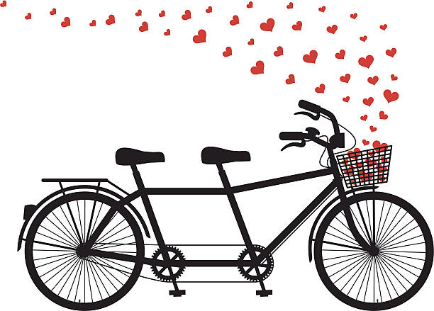 illustrations, cliparts, dessins animés et icônes de tanden vélo avec coeur rouge, vecteur - cooperation two people vector red