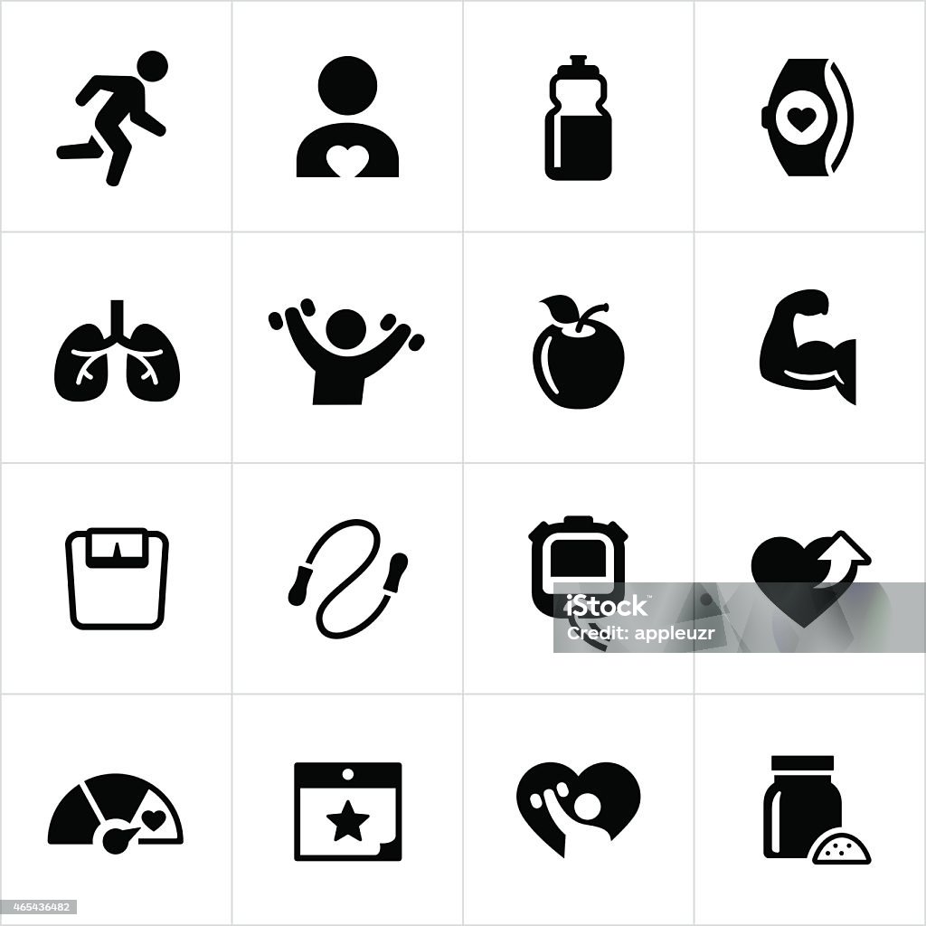 Exercise and Fitness Icons Fitness icons. Exercise, fitness, workout, health and wellness. Icon Symbol stock vector