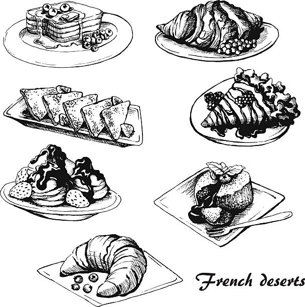 ilustraciones, imágenes clip art, dibujos animados e iconos de stock de francés postres - pancake illustration and painting food vector