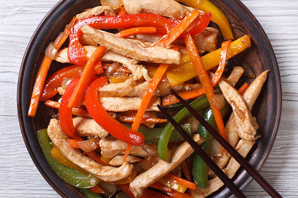 istock chicken with vegetables close-up on a plate. top view 465441070