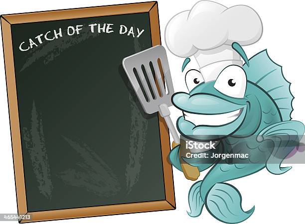Cute Chef Fish With Spatula And Menu Board Stock Illustration - Download Image Now - Fish, Fried, Cartoon