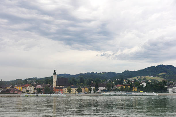 grein city view near danube river at austria grein city view near danube river at austria grein austria stock pictures, royalty-free photos & images