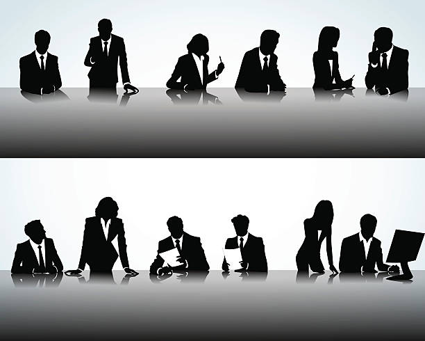 biuro people - outline desk computer office stock illustrations