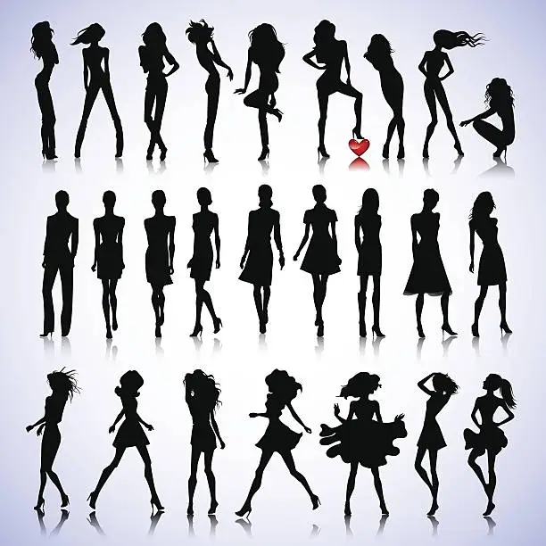 Vector illustration of Fashion set of woman silhouettes