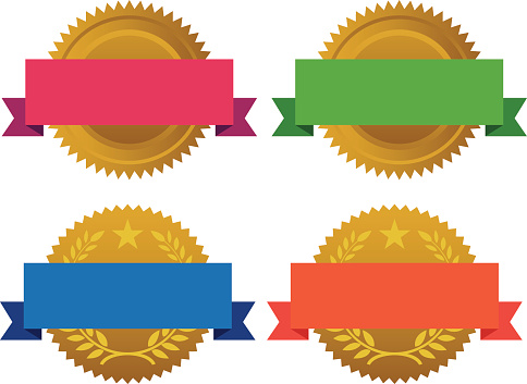 Vector of Golden badge sets with ribbon and Empty spaces for your text/Info.