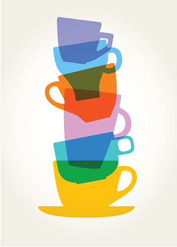 Colourful overlapping silhouettes of coffee cups. EPS10, file best in RGB, CS5 and CS3 versions in zip