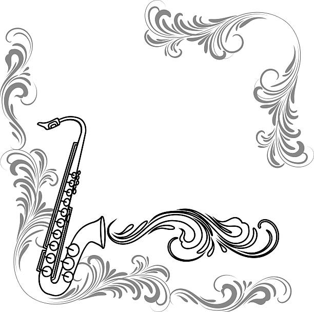 ilustrações, clipart, desenhos animados e ícones de saxofone quadro - bugle music musical instrument musical note