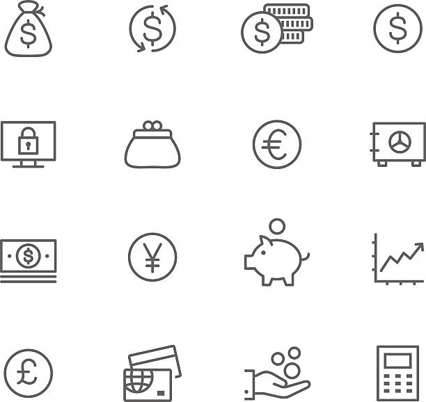 ilustraciones, imágenes clip art, dibujos animados e iconos de stock de icono conjunto de divisas - currency symbol british currency currency coin