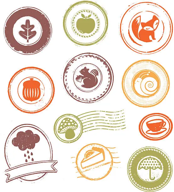 Vector illustration of Autumn Season - Rubber Stamps