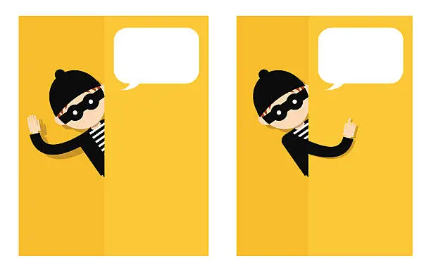 Vector illustration of Thief standing behind the wall