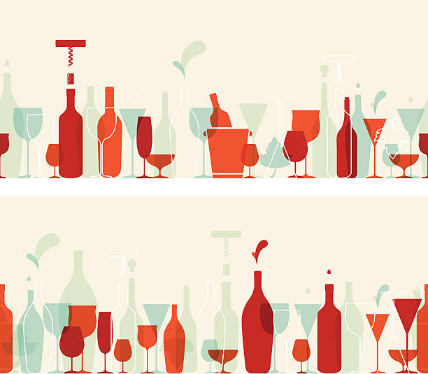 Seamless wine banners with retro colours Two seamless banners with wine and coctail icons in retro colours. Eps10. Contains blending mode objects. alcohol drink stock illustrations