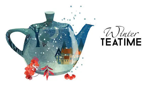 Vector illustration of Season Tea Time. Watercolor vector painting