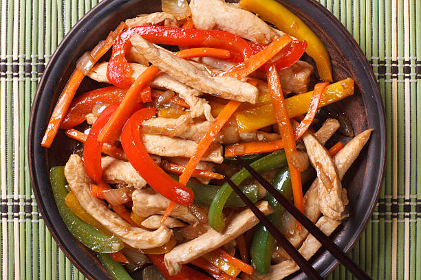 istock chicken with vegetables macro and chopsticks. horizontal top vie 465449082