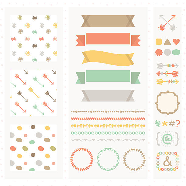 ilustraciones, imágenes clip art, dibujos animados e iconos de stock de linda conjunto de elementos de diseño de color claro - frame circle funky spotted