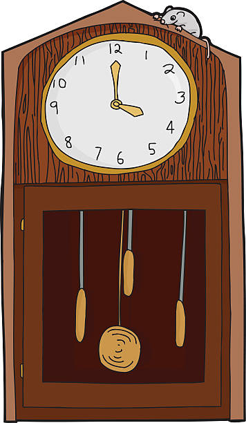 Isolated Antique Clock with Mouse Isolated antique grandfather clock with mouse over white nursery rhyme clip art stock illustrations