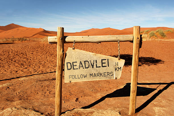 istock Deadvlei Sign and Orange Sand Dunes Namibia 465453066