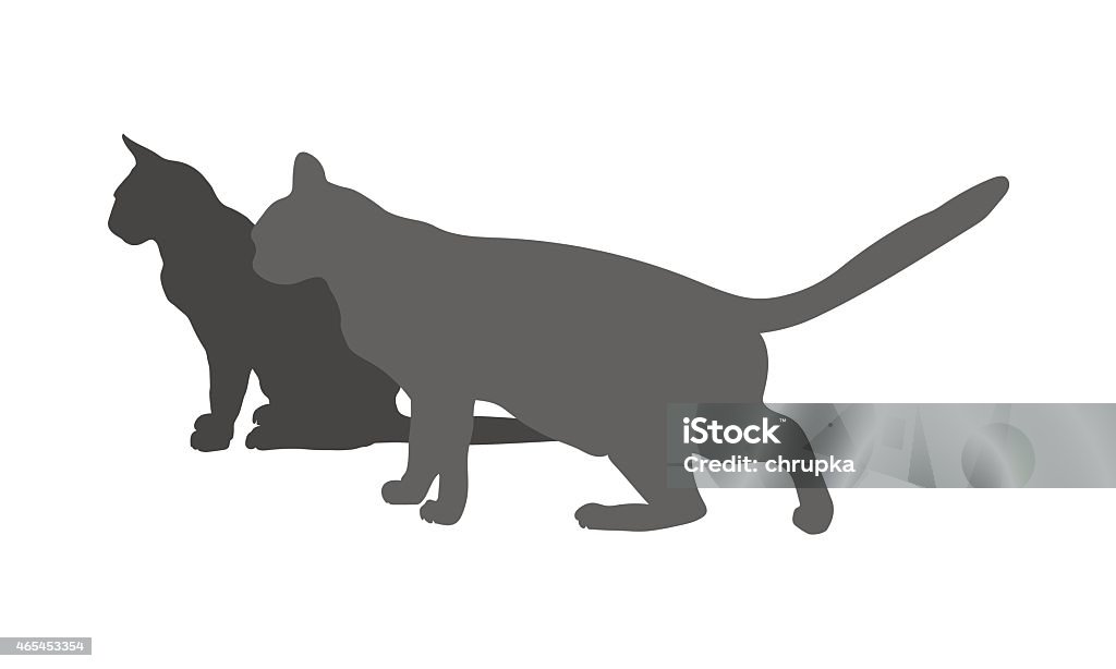two gray silhouettes of cats black silhouettes of sitting and standing cat Animal stock vector