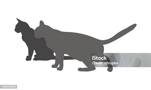 Two Gray Silhouettes Of Cats Stock Illustration - Download Image Now - Animal, Domestic Cat, Two Animals