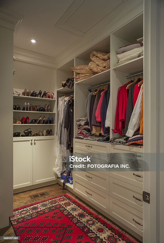 Luxury Walk in Closet Interior of  walk in closet, inside custom home in North America. Closet Stock Photo