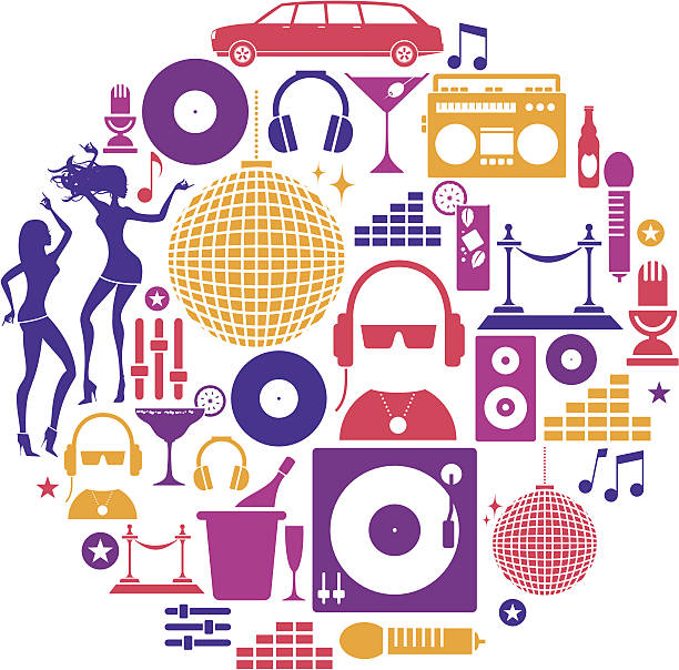 Clubbing Icon Set A set of icons depicting clubbing and music themes. See below for more leisure images. radio silhouettes stock illustrations