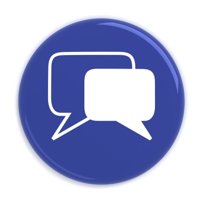 Message Bubble Icon in Blue Circle Button on a white background. 3d Rendering