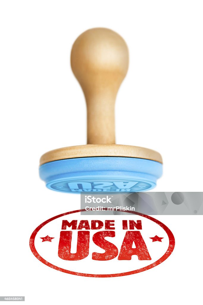 MADE IN USA stampato su una superficie bianca - Foto stock royalty-free di Composizione verticale