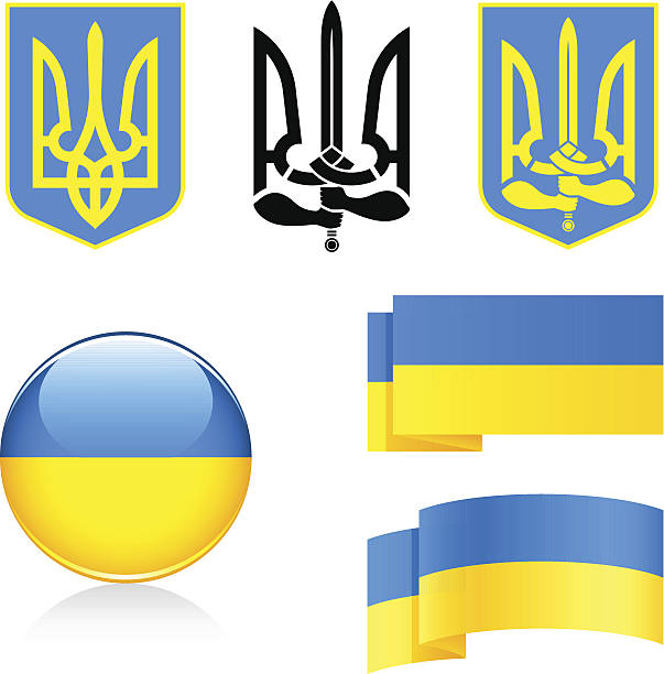 Symbols of Ukraine Symbols of Ukraine: National Flag and Emblem,  and two stylized emblems. ukrainian culture stock illustrations